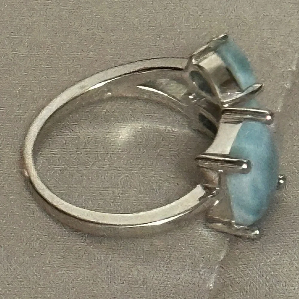 925 Sterling Silver Ring & 3 Larimar Stones in different shapes. - Picture 4 of 10